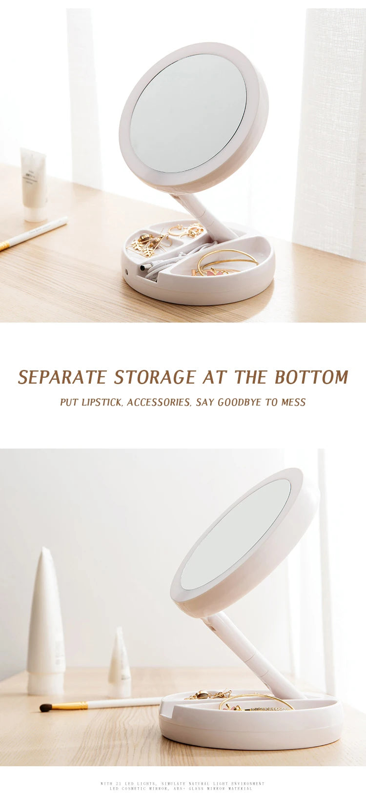 Dry Battery/USB Dual Purpose Double-Sided Mirror LED Makeup Mirror Portable Makeup Mirror Makeup Light With 10XMagnification