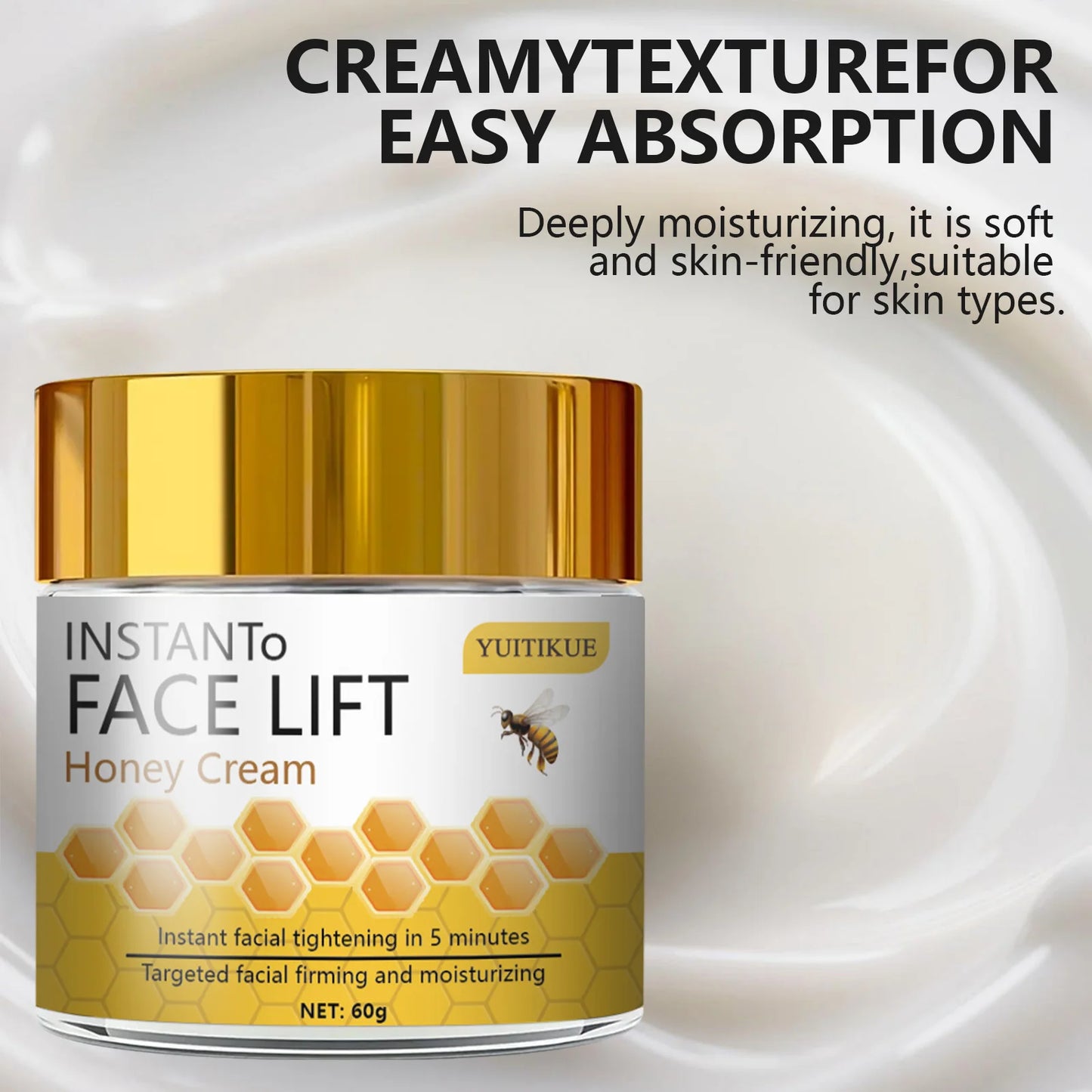 YUITIKUE 5-Minute Face Lift Honey Cream - Instant Tightening & Firming, Deeply Moisturizing, Creamy Texture for All Skin Typ
