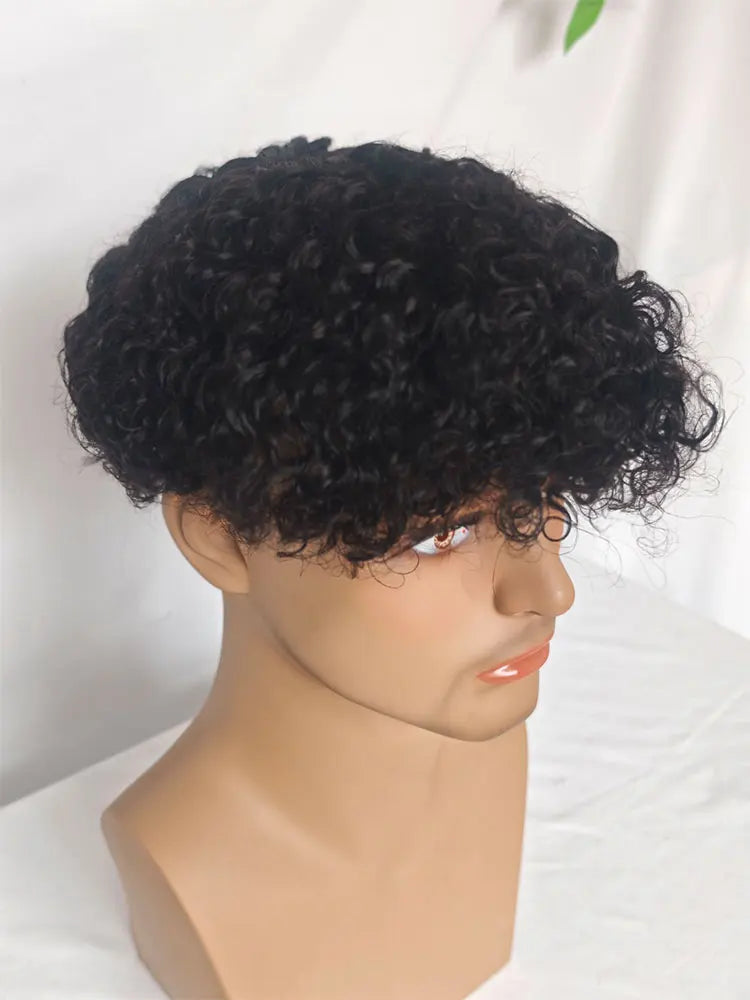 Human Hair Men Toupee Franch Lace Man's Hair Replacement System Wigs Mono Lace Hairpiece With PU Natural Black Color