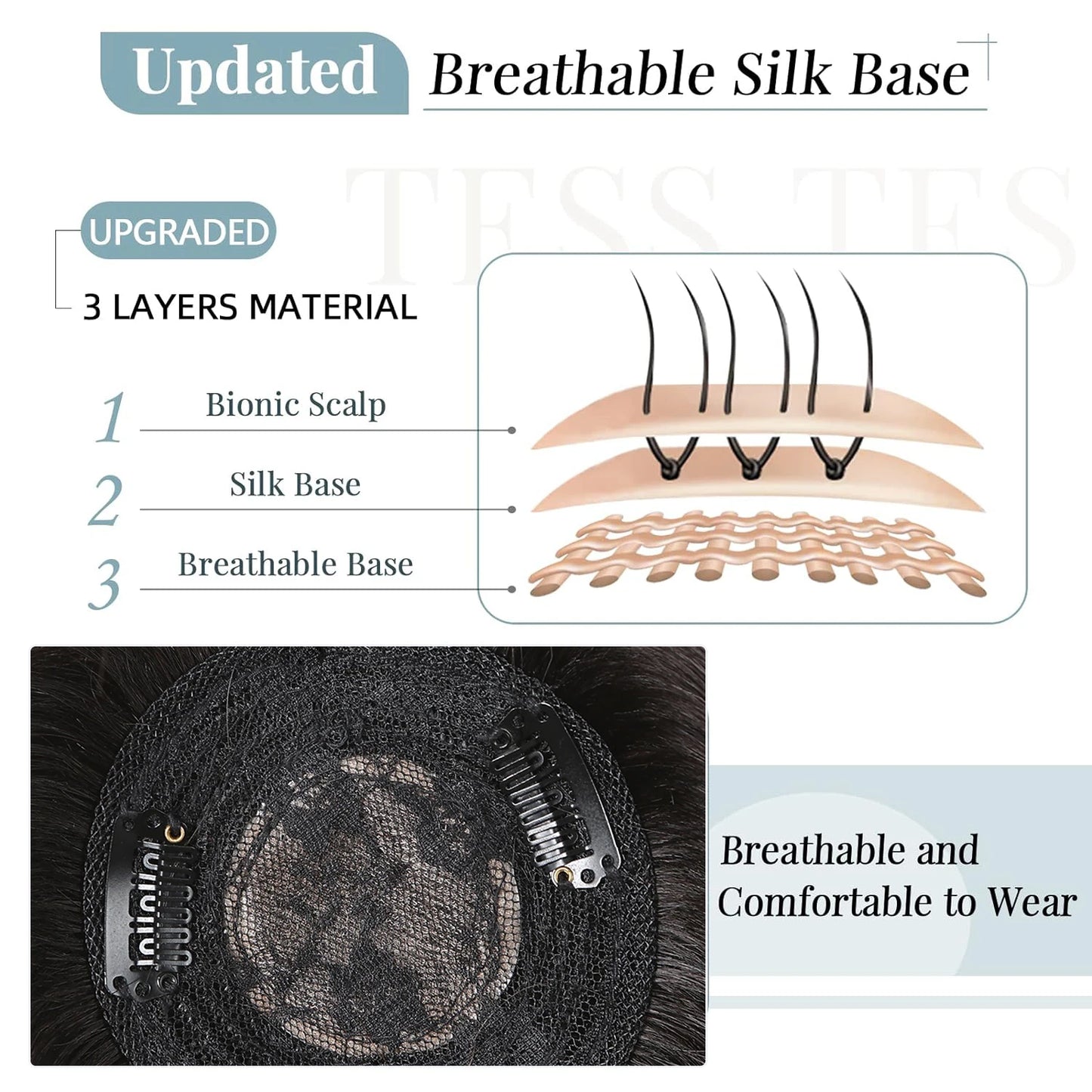 100% Remy Human Hair Toppers for Women Straight Brown Ombre 10inch Human Hair Topper with Bangs Silk Base Clip in Hair Extension