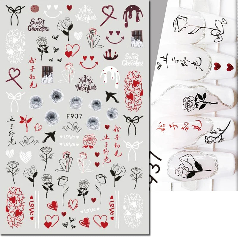 3d Pink Hearts Balloon Valentine Day Love Letters Nail Art Stickers Adhesive Sliders Nail Decals Decoration Manicure Accessories