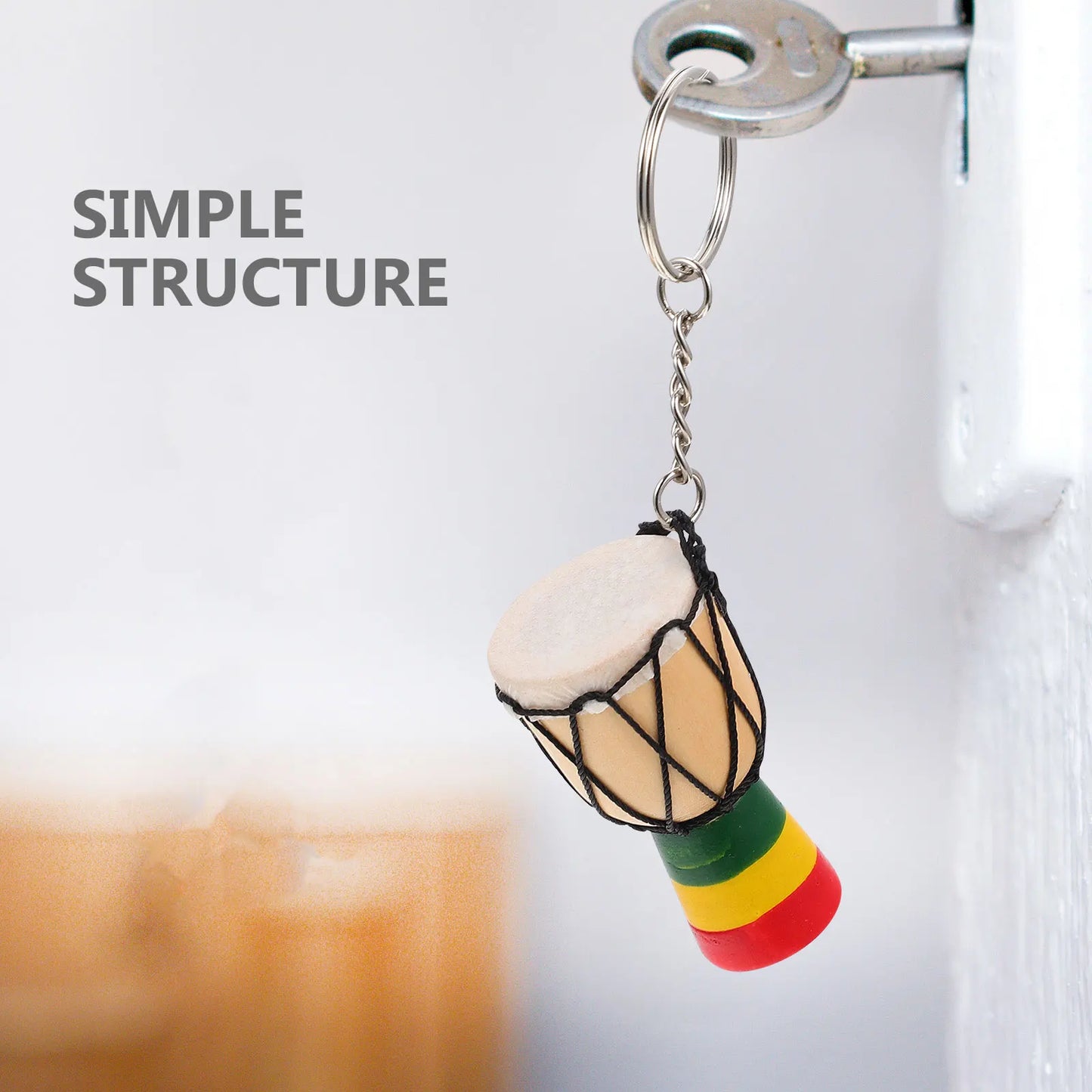 3pcs African Drum Keychains Lovely Key Chain Pendant Handbag Decor Backpack Pendant Wooden Djembe Retro Ring Mini Shape Durable