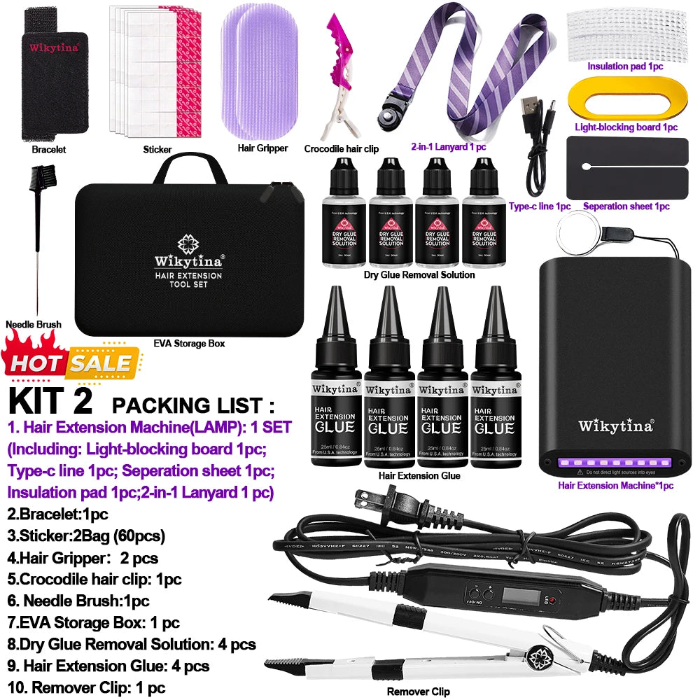 Professional UV Light Hair Extension Kit Complete Tool Set with UV Glue and Remover Machine - High-Quality Salon Styling Tools