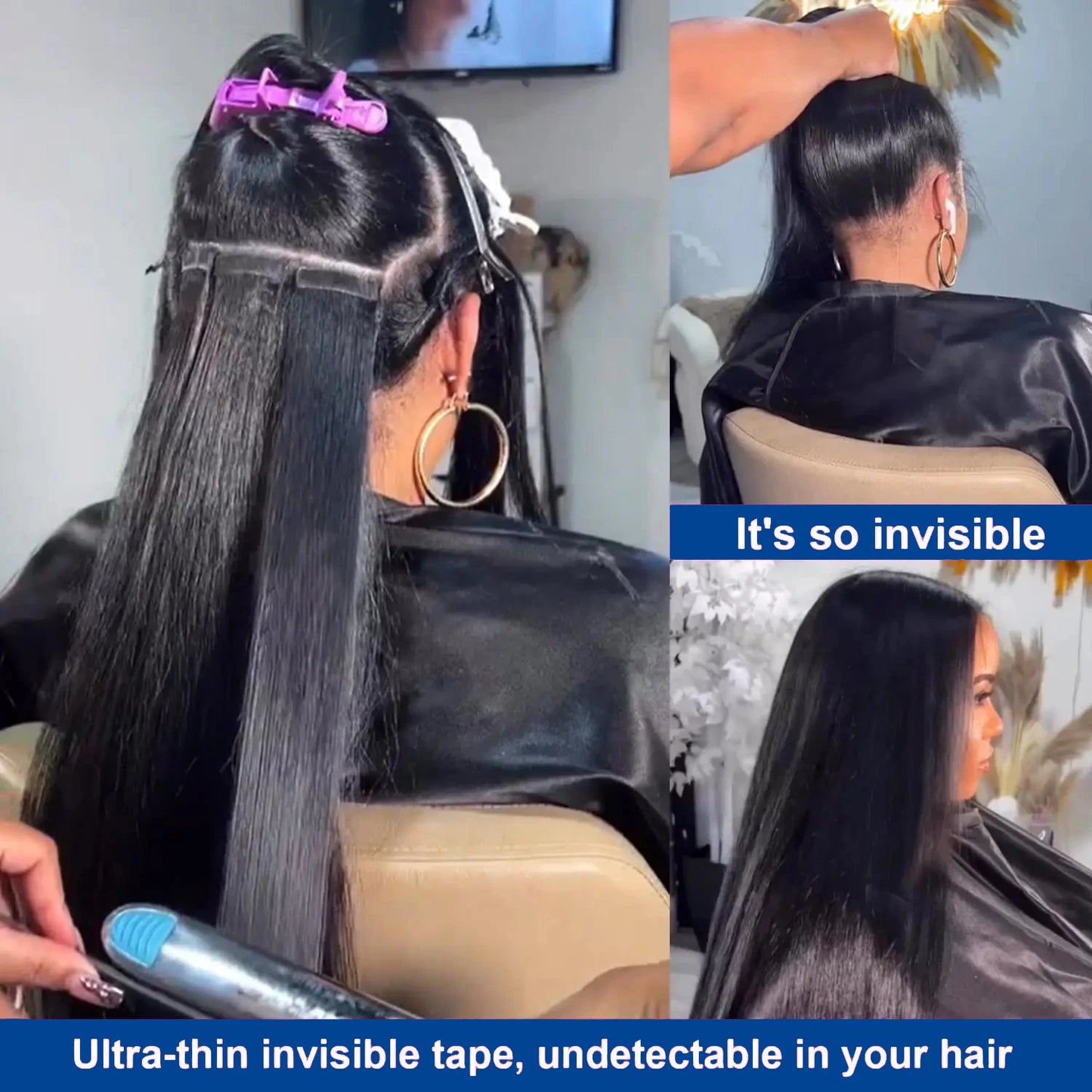 20/40/60pcs Kinky Straight Tape In Hair Extensions Adhesive Invisible Tape In Human Hair Extensions Yaki Straight Brazilian Hair