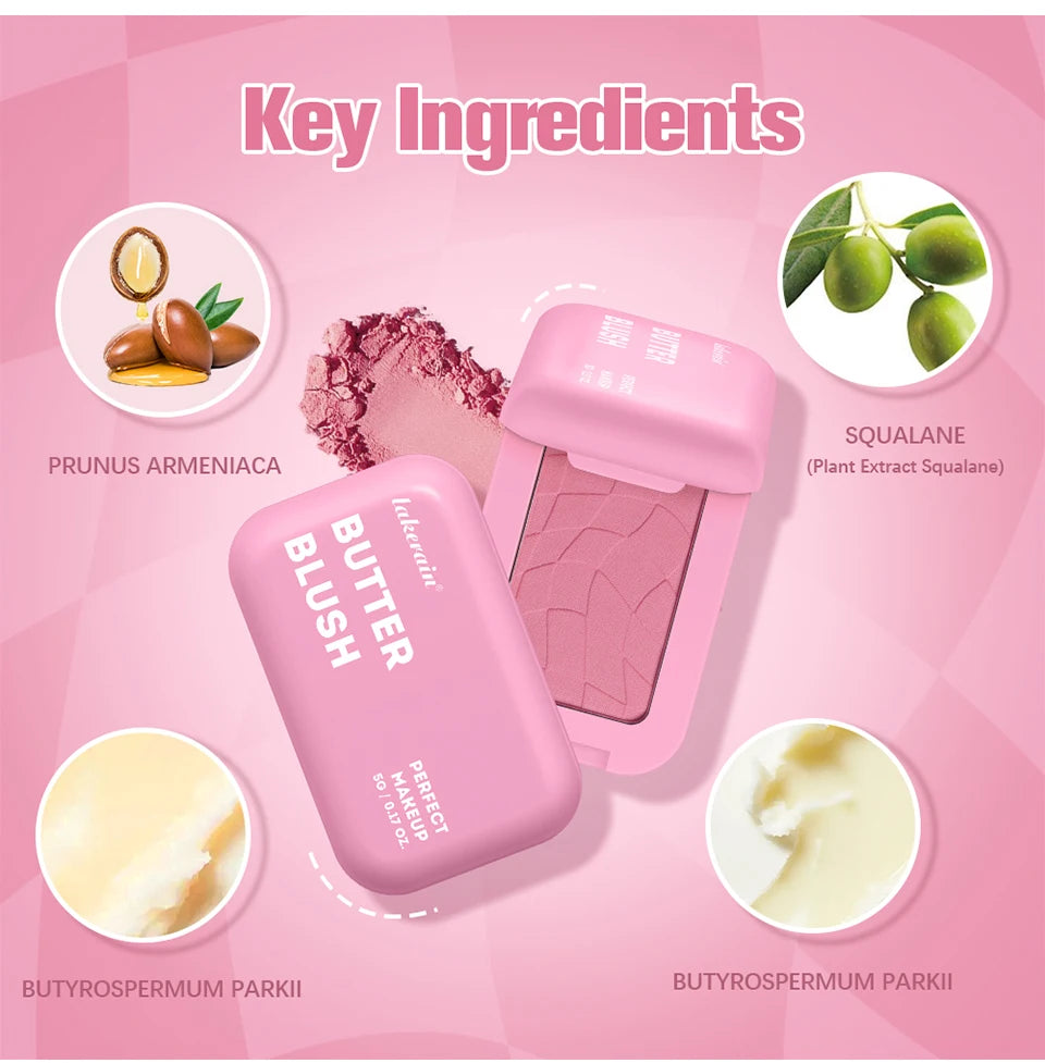 Single Color Butter Blush Matte Natural Cheek Tint Waterproof Face Contouring Cosmetics Blush Powder Face Soft Female Makeup