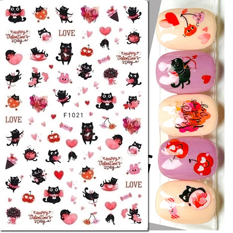 3d Pink Hearts Balloon Valentine Day Love Letters Nail Art Stickers Adhesive Sliders Nail Decals Decoration Manicure Accessories