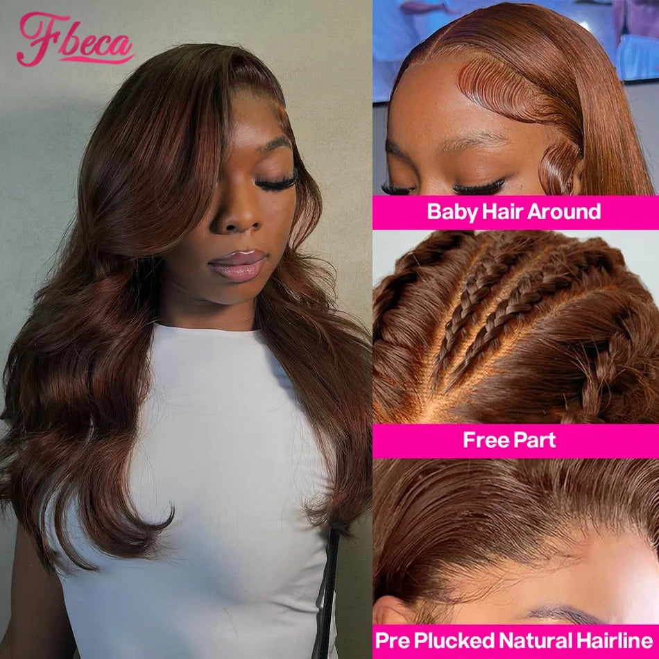 Body Wave Chocolate Brown Human Hair Wig Lace Front 13x6 13x4 HD Frontal Colored Wigs Preplucked For Women 180 Density 12"-18"