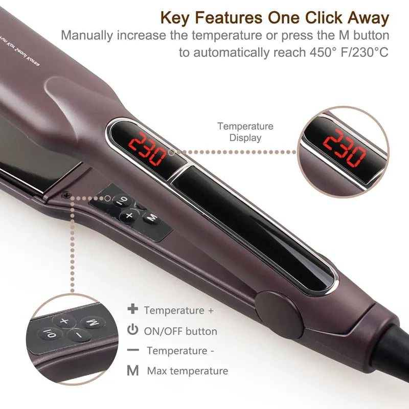 Hair Styler Flat Iron Curling Iron Hair Curler 2 in 1 with LCD Display Heating Plate Hair Straightener