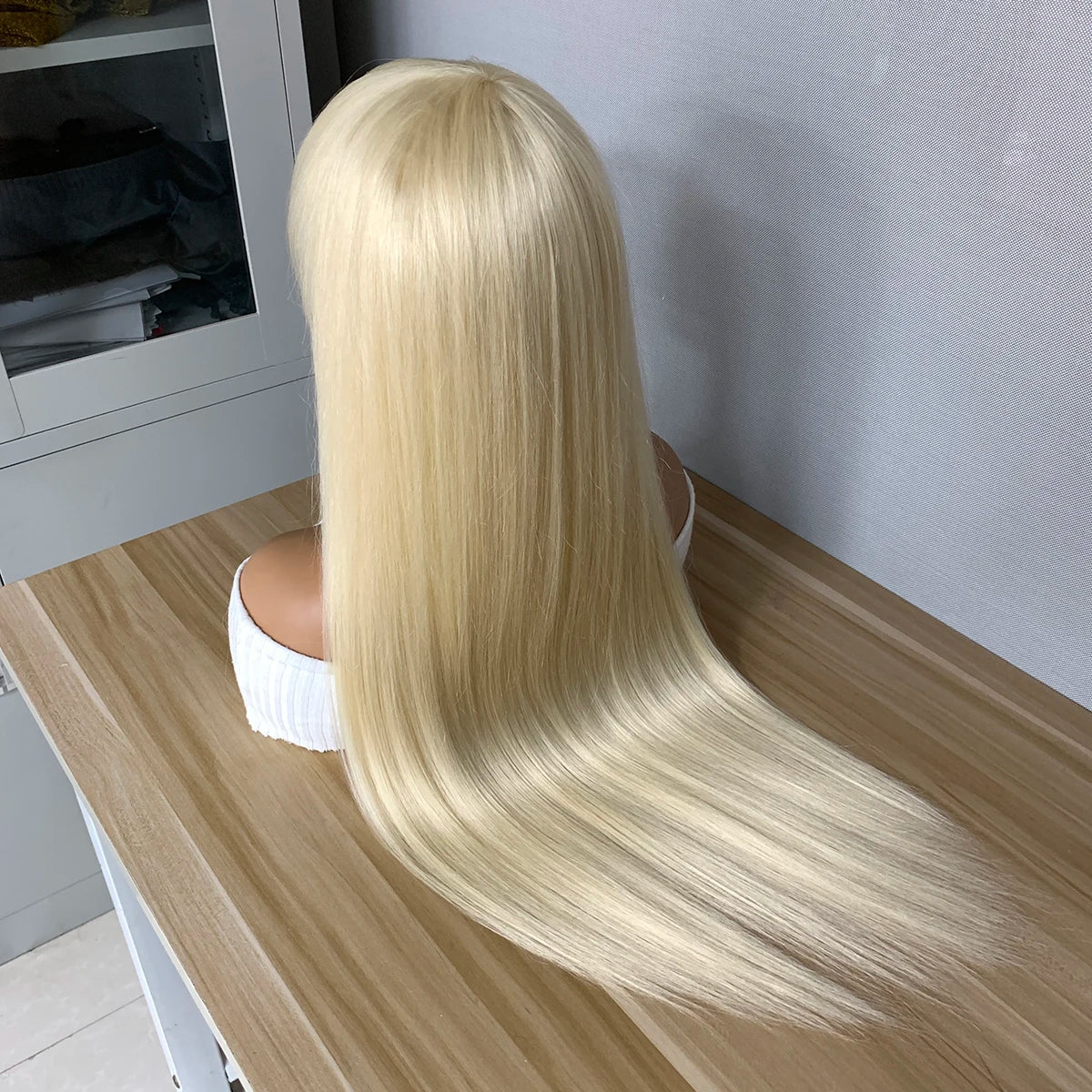 Blonde Human Hair Wig with Bangs 613# Full Machine Straight Human Hair Wigs Glueless Human Wigs Fringe Wigs For Woman HairUGo
