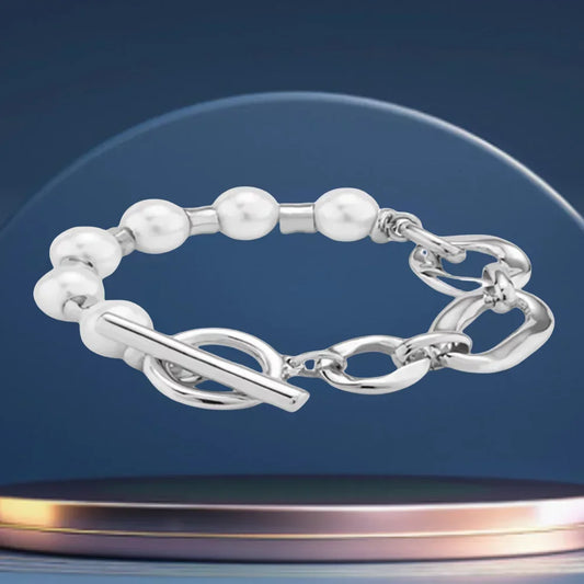 Summer Vacation Style Pearl Silver Chain Patchwork Bracelet, Suitable for Women's Accessories, Giving Girls Holiday Gifts