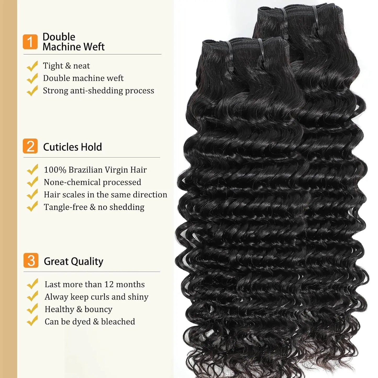 Burmese Curly Bundles Human Hair 18-26 Inch Deep Wave Raw Hair Bundles 100% Unprocessed Double Weft Hair Extensions Weave Water