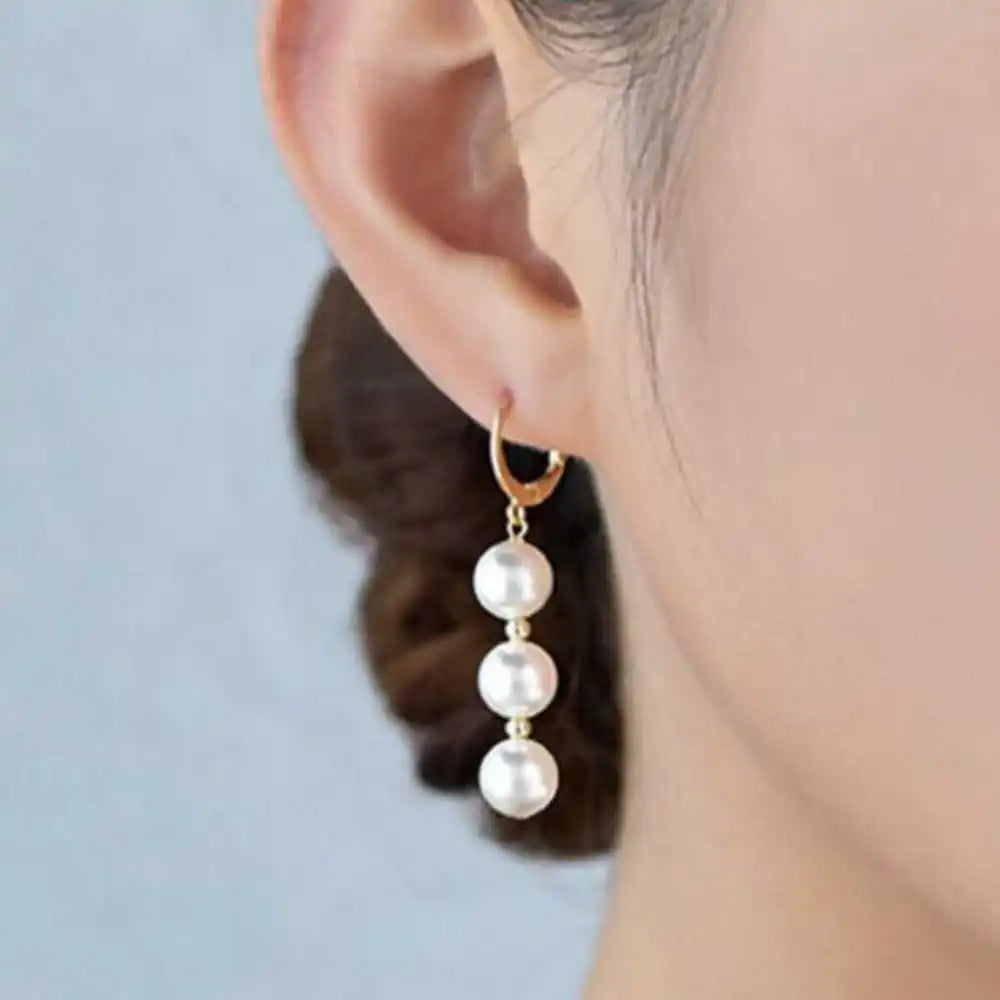 Highlights 8MM White Shell Pearl Earrings 18K Thanksgiving Gift Wedding Hook New Year Accessories Classic Mother's Day
