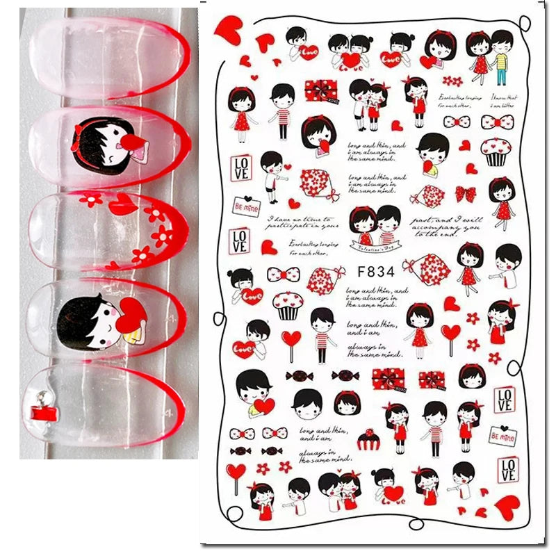 3d Pink Hearts Balloon Valentine Day Love Letters Nail Art Stickers Adhesive Sliders Nail Decals Decoration Manicure Accessories