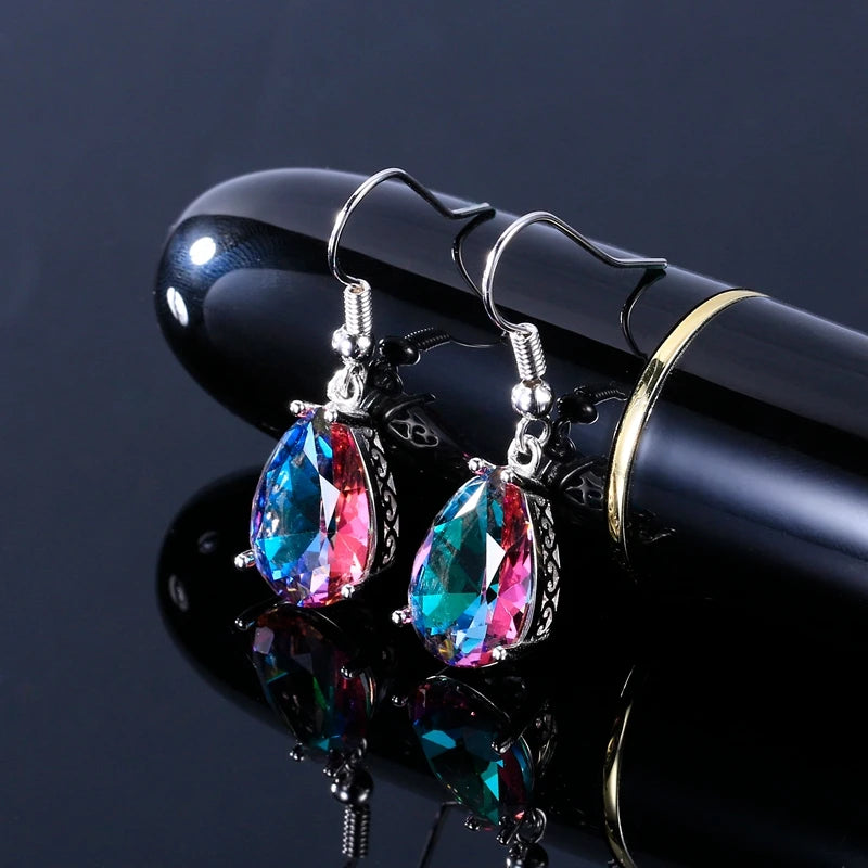 Women Girls Best Silver Colorful Jewelry Gift Genuine 925 Sterling Silver Drop Earrings Fashion Dangle Rhinestones Earrings