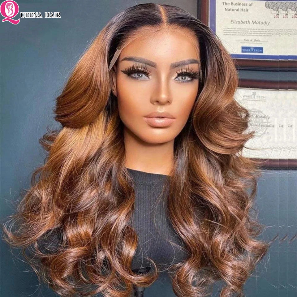 1B 30 Ombre Body Wave Human Hair Wigs 180% Density HD Transparent Lace Frontal Wigs 13x4 Lace Front Wig Pre Plucked Glueless Wig