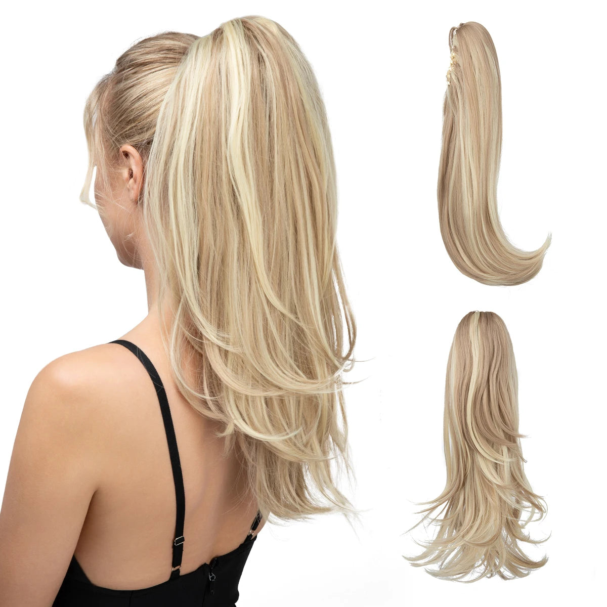 SARLA Claw Clip Ponytail Extension - Long Silky Straight Synthetic Hair
