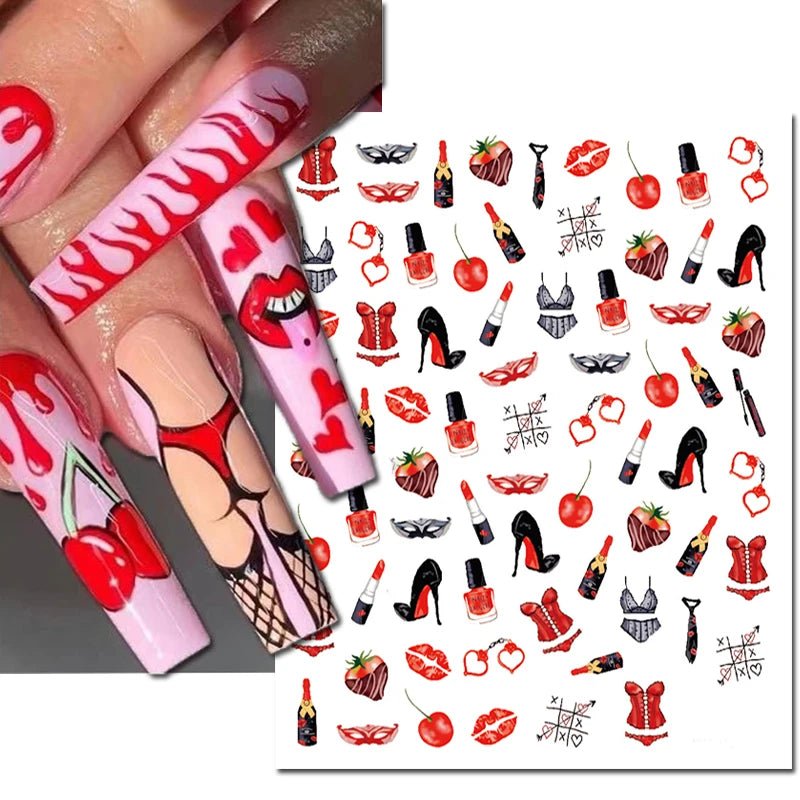 3d Pink Hearts Balloon Valentine Day Love Letters Nail Art Stickers Adhesive Sliders Nail Decals Decoration Manicure Accessories