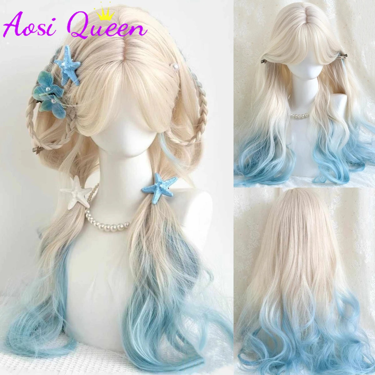 Platinum Blue Gradient Long Curly Wig - Heat Resistant Synthetic Cosplay