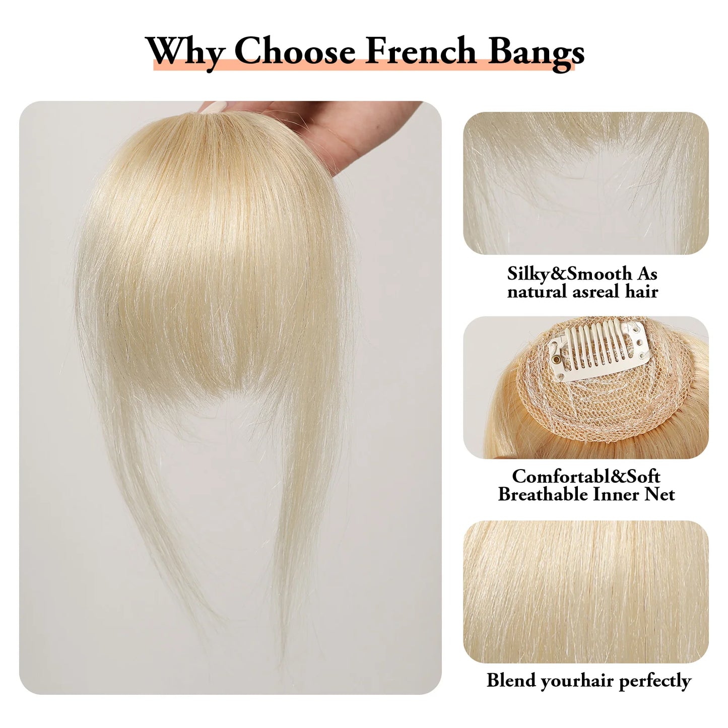 Clip in Bangs Hair Pieces Blonde Bangs Clip in Bangs Natural Color Fringe with Temple Real Human Hair for Women Easy Wear