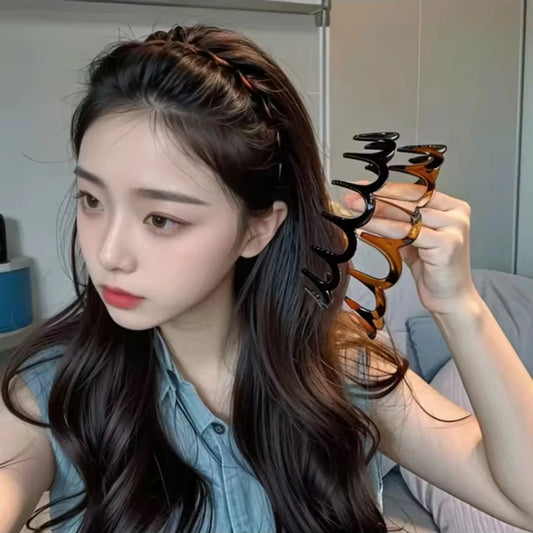 Brown Resin Hairband - Wave Toothed Non-Slip Hair Comb