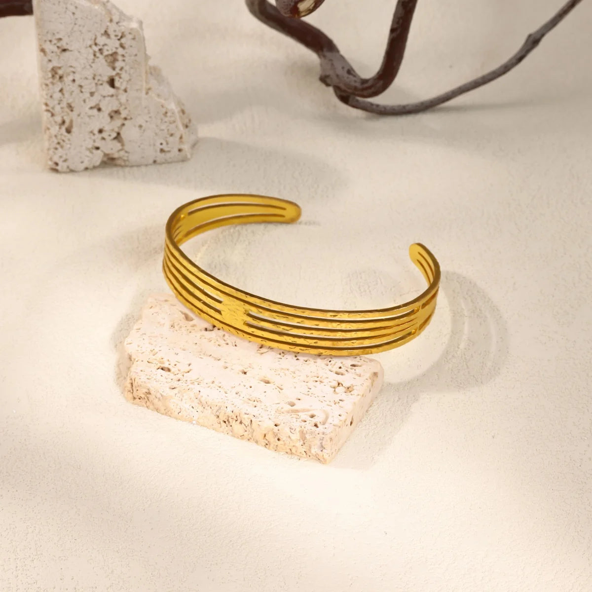 Classic Texture Geometric Open Bangle Bracelet For Women Stainless Steel Gold Color Exquisite Cuff Bracelet 2025 Hand Jewelry