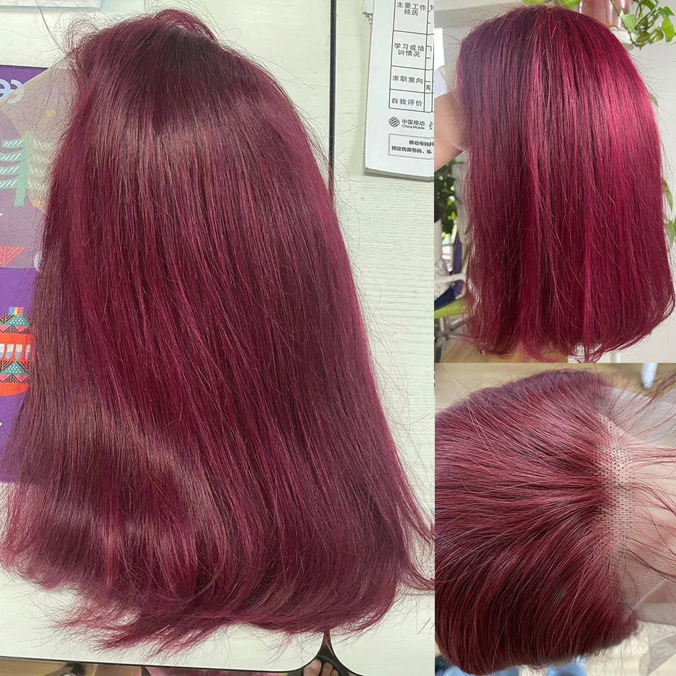 Bone Straight Short Bob Wig Human Hair Wigs For Women Burgundy 13X4 Lace Front Wigs 99J Bob Wig Brazilian Human Hair Pre Plucked