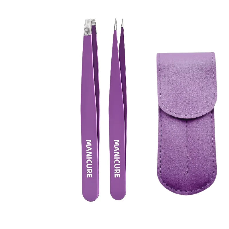 2pcs Stainless Steel Eyebrow Tweezers Set Precision Pointed & Double-Ended Design for Eyelash & Eyebrow Grooming Christmas Gift