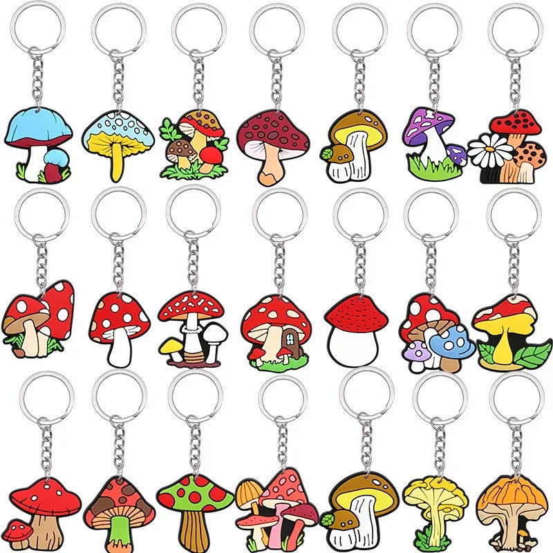 New Arrival 1/21Pcs Various Mushroom Silicone Key Chain Adult Keyring Agaric Car Key Pendant Decorations
