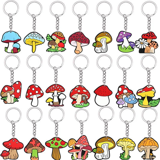 New Arrival 1/21Pcs Various Mushroom Silicone Key Chain Adult Keyring Agaric Car Key Pendant Decorations