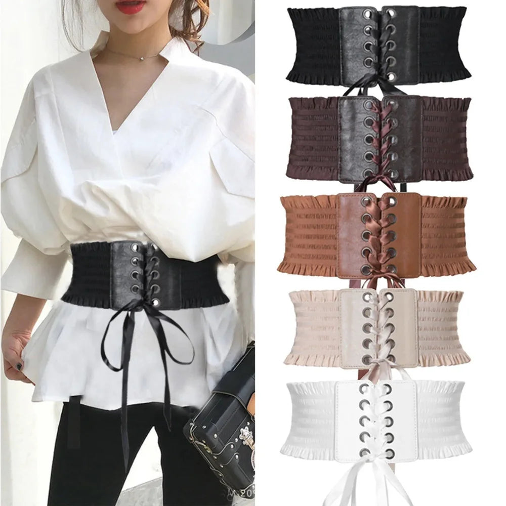 1 Pcs Elastic Belts For Woman Stretch Wide Belt Tassels Elastic Buckle Wide Dress Corset Waistband Women's High Waist Belt