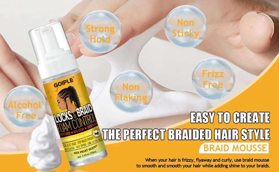 Edge Control Wax & Braid Mousse Set Twist Locs Braid Foam Styling Gel for Black Hair Braids Edge Smoother Rosemary Growth Oil