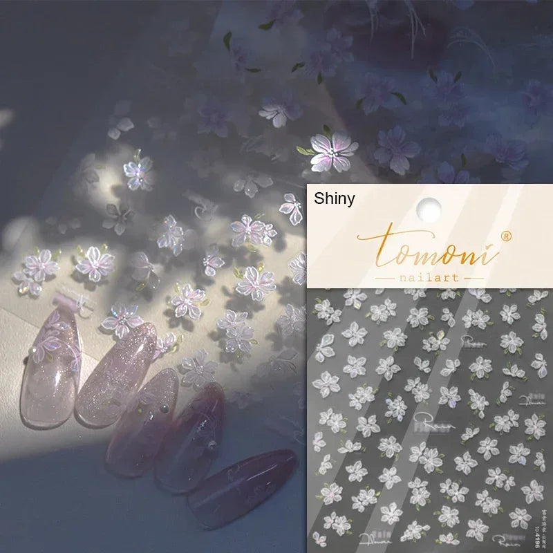 Yellow Autumn Osmanthus Flower Chrysanthemum Butterfly 5D Nail Art Sticker Chinese Character Vase Relief Adhesive Manicure Decal