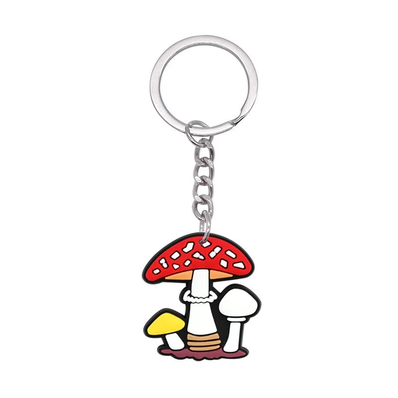 New Arrival 1/21Pcs Various Mushroom Silicone Key Chain Adult Keyring Agaric Car Key Pendant Decorations