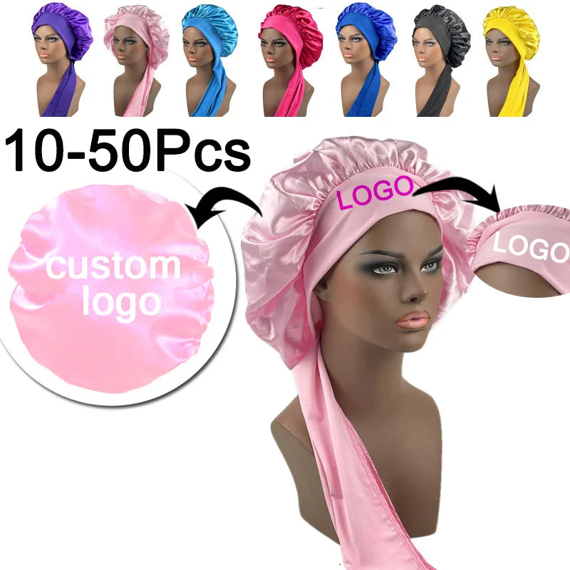 100 Mulberry Silk Hair Bonnet Personalize Logo Satin Sleeping Cap 10-50Pcs Wholesale Overnight Hair Protect Bonnets Anti-Frizzy