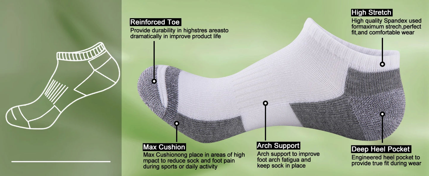 12 Pack Mens Cushioned Ankle Socks, Low Cut Breathable Casual Spring, summer, autumn Socks