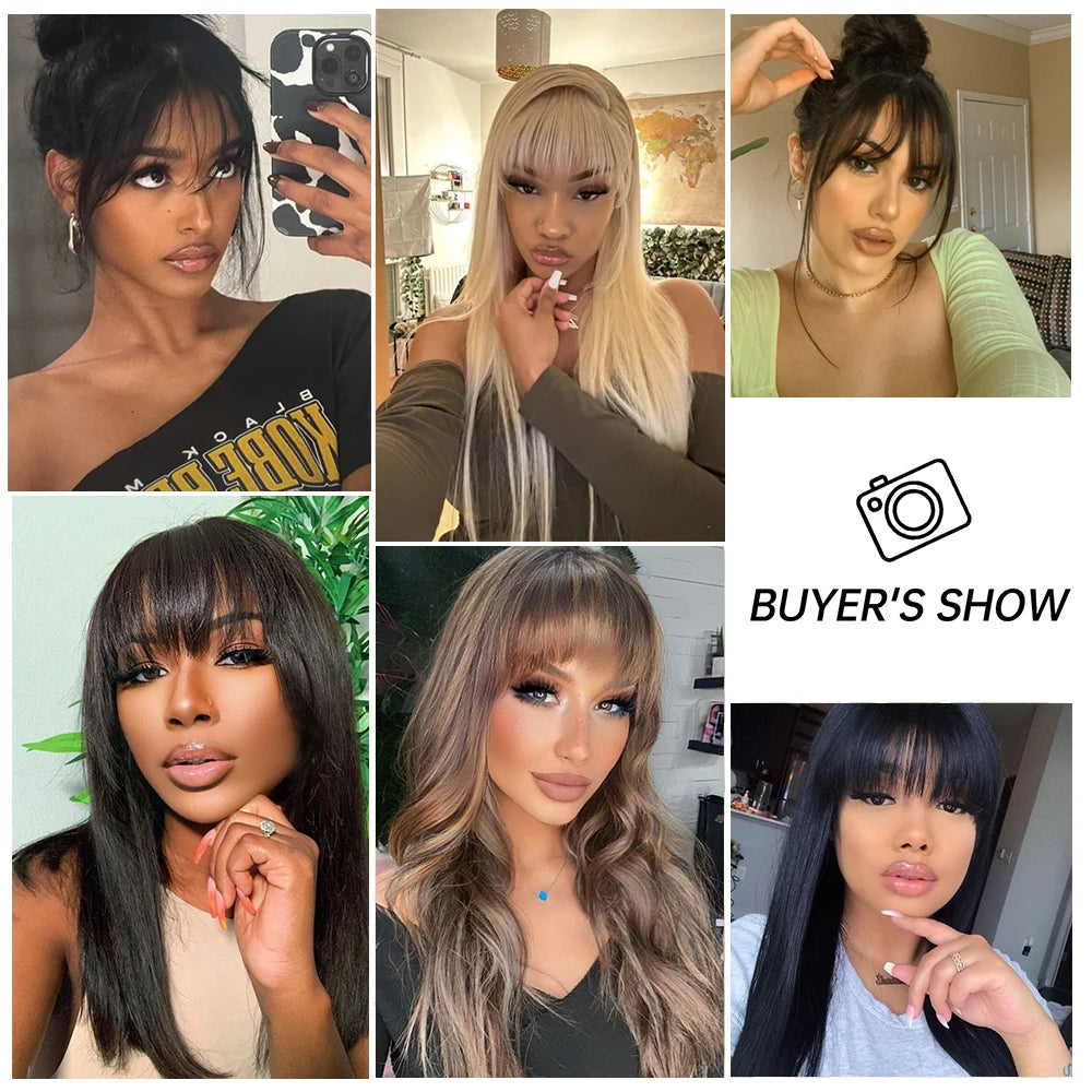 Human Hair Bangs Fringe Hairpieces Blunt Cut Natural Air Bangs Over Head Clip In Hair Extensions Black Brown Remy Hair for Women