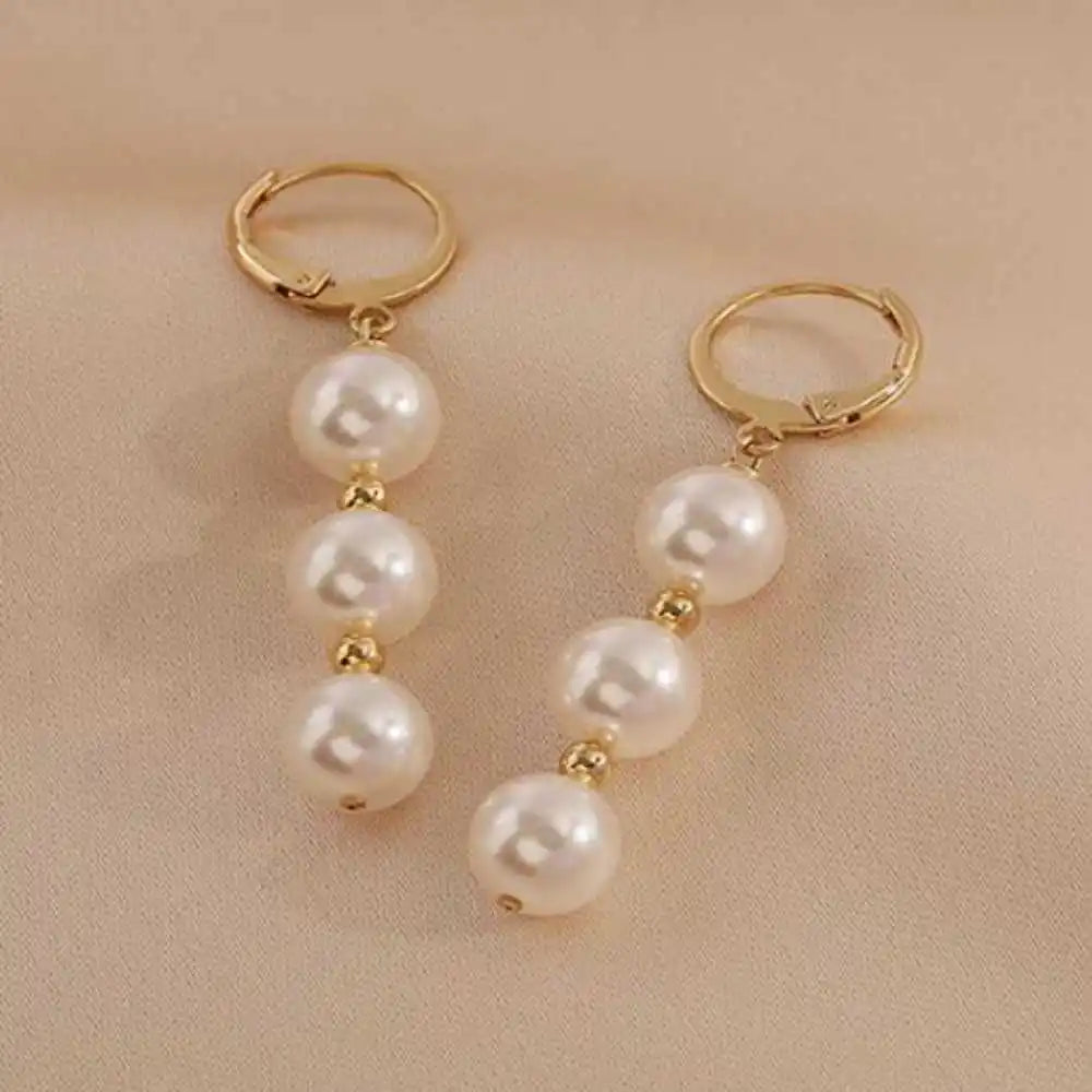 Highlights 8MM White Shell Pearl Earrings 18K Thanksgiving Gift Wedding Hook New Year Accessories Classic Mother's Day