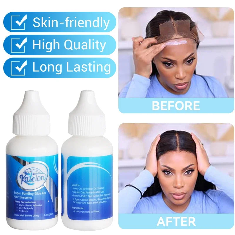Katelon Hair Glue 38ml Toupee lace Wig Professional Invisible Biological Scalp Adhesive Waterproof yellow/white Remover 30ml