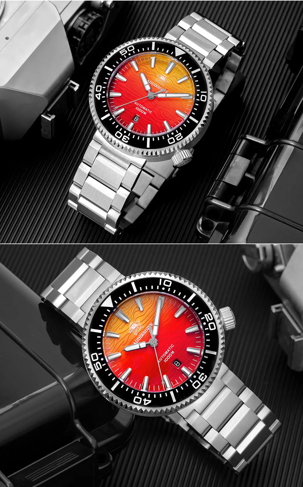 ADDIESDIVE AD2526 Automatic Mechanical Dive Watch Japan 8215 1000M Water Resistant Sapphire Double Dome Ceramic Bezel BGW9