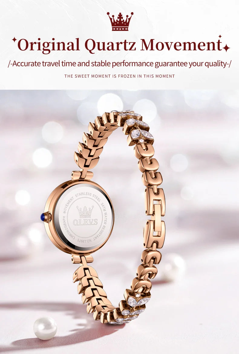 OLEVS 9971 Diamond Fishbone Women  Watch Luxury Brand Quartz Watch Elegant Bracelet Set Gift Box Waterproof HD Dial Women Watch