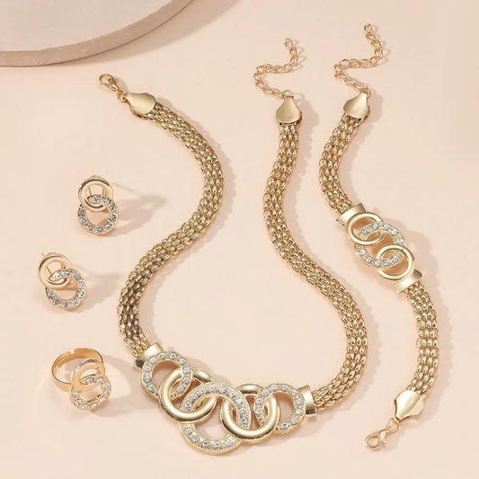 Exaggerated Rhinestone Jewelry Set Shining Crystal Necklace Earrings Set Light Luxury Exquisite Earrings Wedding Engagement