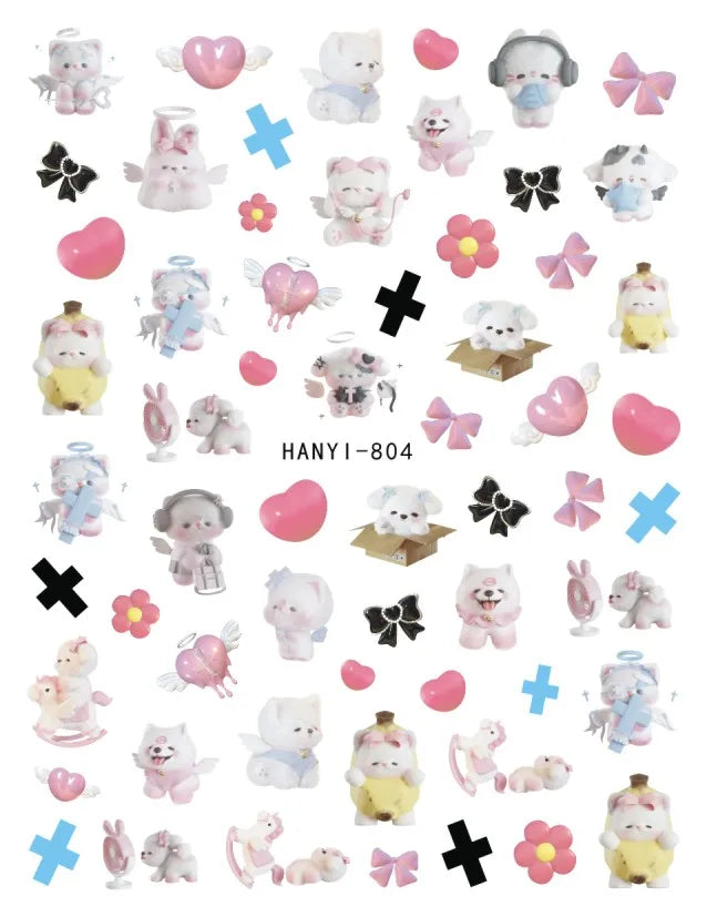 3d Pink Hearts Balloon Valentine Day Love Letters Nail Art Stickers Adhesive Sliders Nail Decals Decoration Manicure Accessories