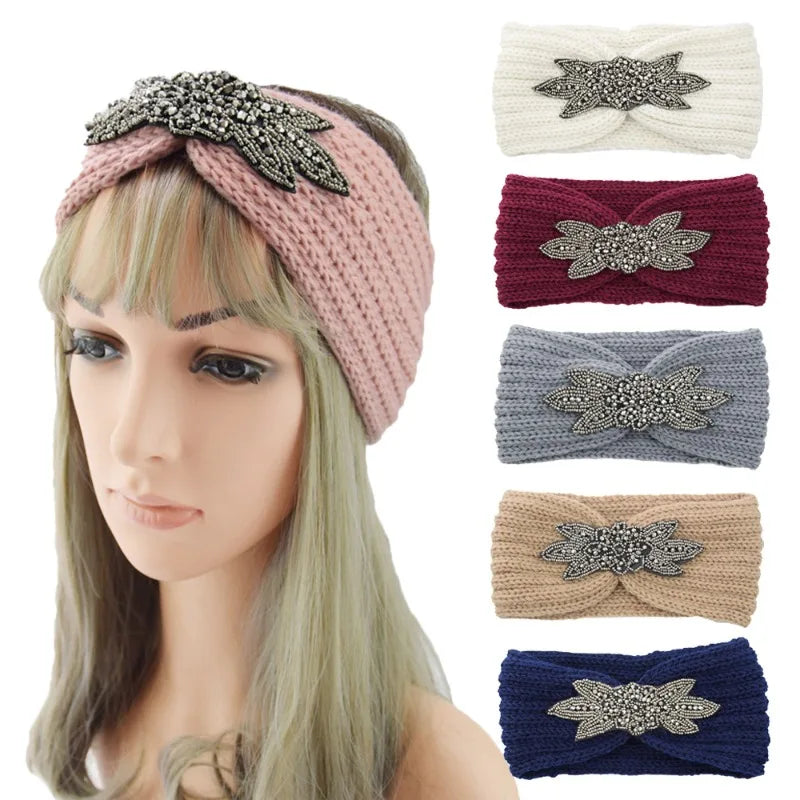 Knitted Rhinestone Butterfly Headband - Fashionable Hair Accessory