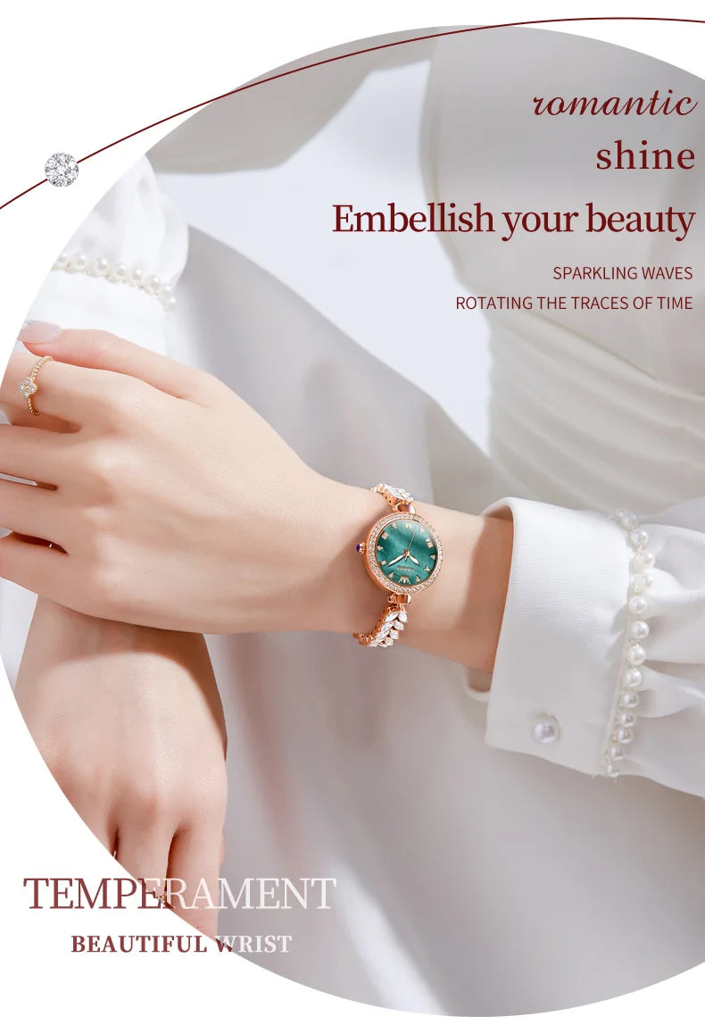 OLEVS 9971 Diamond Fishbone Women  Watch Luxury Brand Quartz Watch Elegant Bracelet Set Gift Box Waterproof HD Dial Women Watch