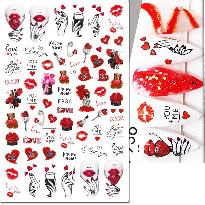 3d Pink Hearts Balloon Valentine Day Love Letters Nail Art Stickers Adhesive Sliders Nail Decals Decoration Manicure Accessories