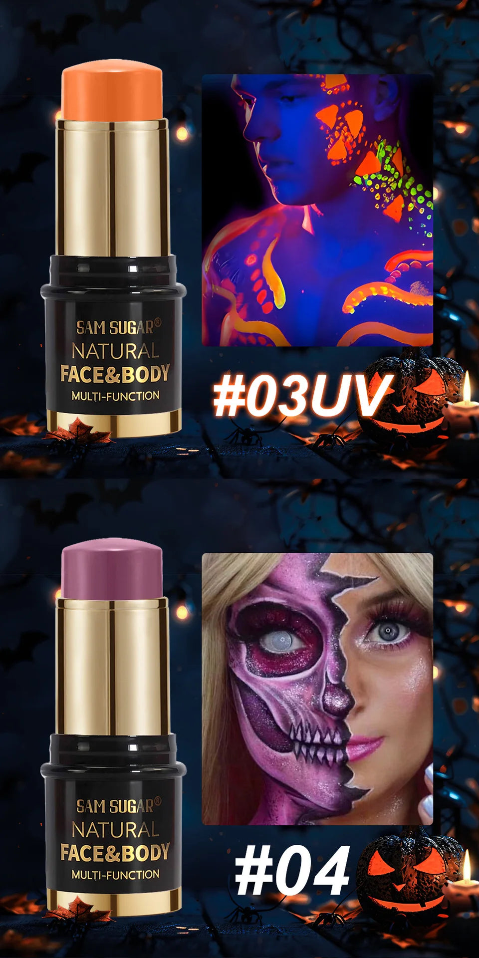 12-Colors Black White Halloween Makeup Waterproof Face & Body Paint Stick Neon Colorful Blue Green Yellow Face Paint Cosmetics