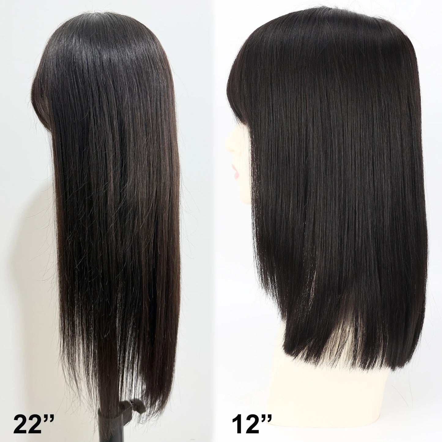 Real Virgin European Human Hair Wig with Bangs 6x6“ Silk Base Wig for Women 22” Bob Hair with PU Around Everyday Wear