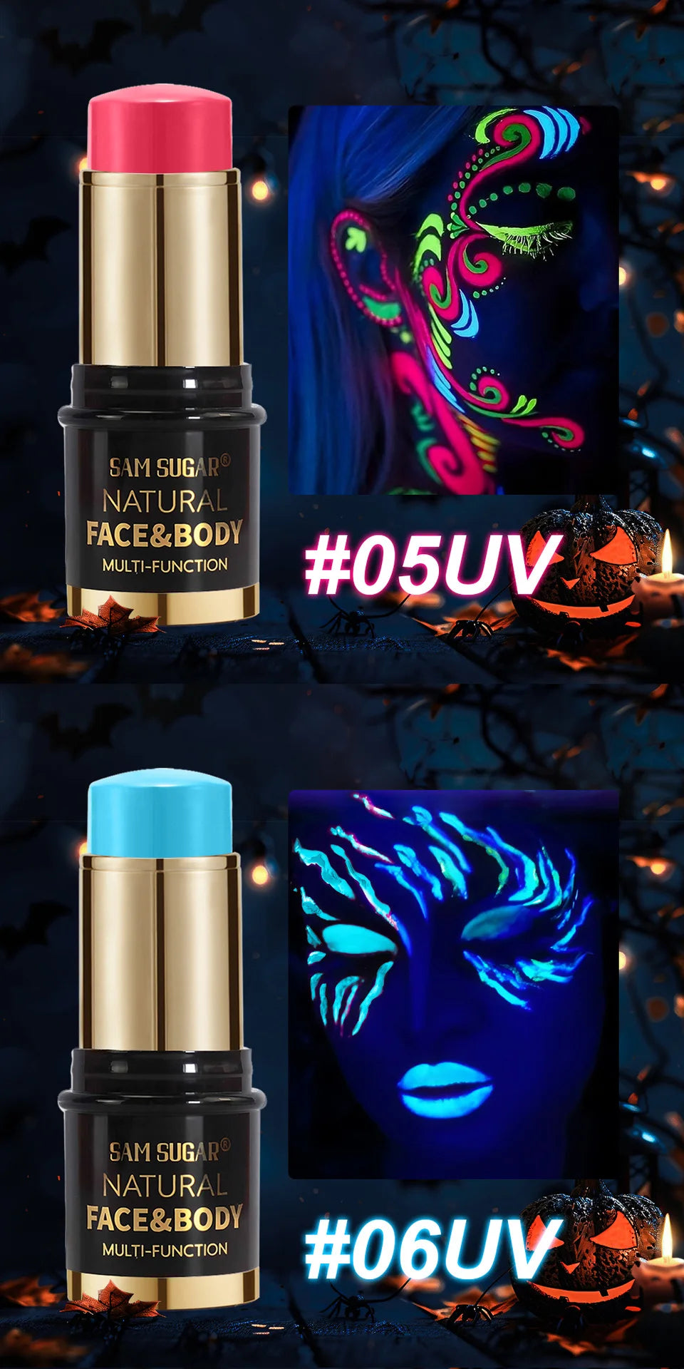 12-Colors Black White Halloween Makeup Waterproof Face & Body Paint Stick Neon Colorful Blue Green Yellow Face Paint Cosmetics