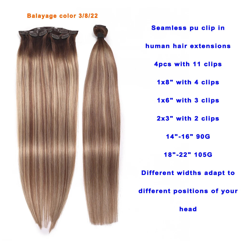 Wholesale Real Clip ins Russian Human Hair 100% Remy Hair Raw Pu Natural Straight Invisible Seamless Clip in Hair Extension