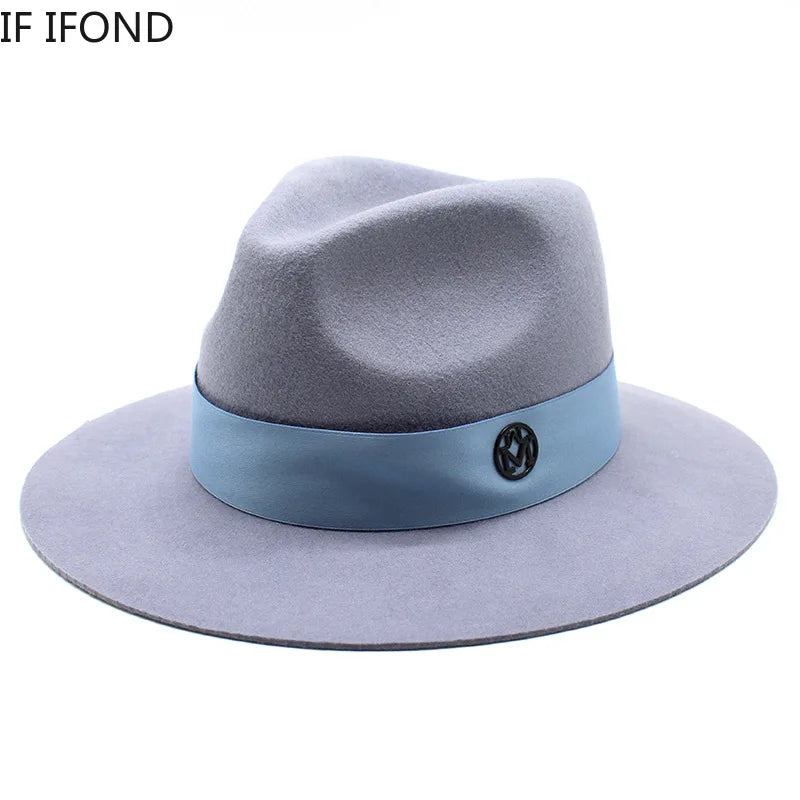 100% Wool Fedora Hat - Wide Brim Floppy Jazz Cap